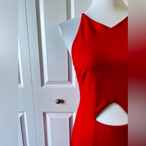 LULU’S Women’s Size Medium Red-Orange High Halter Neck Cut-Out A-Line Midi Dress - Picture 4 of 15